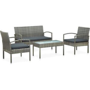 Medina 4-delige Loungeset met kussens poly rattan grijs