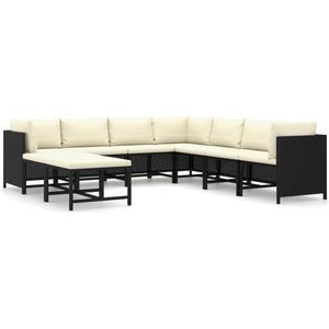 Medina 9-delige Loungeset met kussens poly rattan zwart