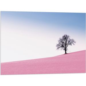 WallClassics - Vlag - Boom op Roze Heuvel - 80x60 cm Foto op Polyester Vlag