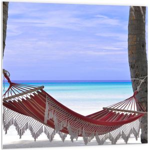 WallClassics - PVC Schuimplaat- Hangmat op het Strand - 100x100 cm Foto op PVC Schuimplaat