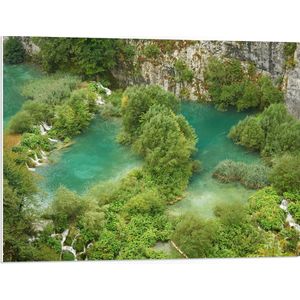 WallClassics - PVC Schuimplaat - Kleine Watervallen tussen Bomen - 80x60 cm Foto op PVC Schuimplaat (Met Ophangsysteem)