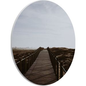 WallClassics - PVC Schuimplaat Ovaal - Steiger Richting het Strand - 21x28 cm Foto op Ovaal  (Met Ophangsysteem)