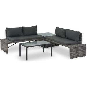 Medina Loungeset met kussens 3-delig poly rattan grijs