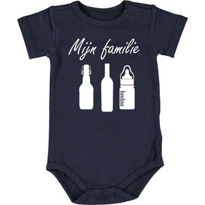 Mijn familie | Jongen Baby Romper 50/56 | Blauw | Flessen | Drinken | Melk | Wijn | Bier