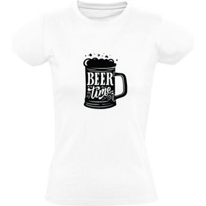 Beer Time | Dames T-shirt | Wit | Bier Tijd | Bierpul | Beker | Borrel | Feest | Zuipen | Oktoberfeest | Carnaval