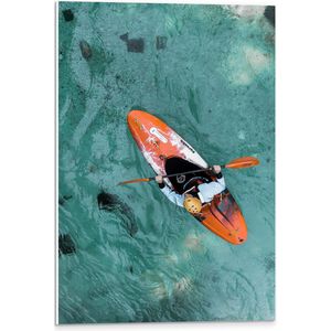 WallClassics - PVC Schuimplaat - Bovenaanzicht van Man in Kano op Oceaan - 40x60 cm Foto op PVC Schuimplaat (Met Ophangsysteem)