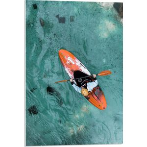 WallClassics - PVC Schuimplaat - Bovenaanzicht van Man in Kano op Oceaan - 50x75 cm Foto op PVC Schuimplaat (Met Ophangsysteem)