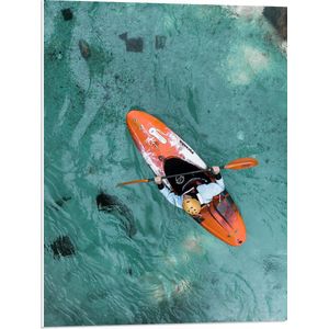 WallClassics - PVC Schuimplaat - Bovenaanzicht van Man in Kano op Oceaan - 60x80 cm Foto op PVC Schuimplaat (Met Ophangsysteem)