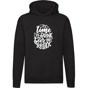 It's time to drink beer and relax  | Unisex | Trui | Sweater | Hoodie | Capuchon | Zwart | Het is tijd om bier te drinken en te ontspannen | Biertje | Borrel | Feest | Vakantie