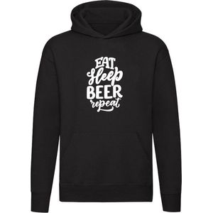 Eat Sleep Beer Repeat | Unisex | Trui | Sweater | Hoodie | Capuchon | Zwart | Eet Slaap Bier Herhaal | Borrel | Feest | Carnaval | Oktoberfeest | Humor