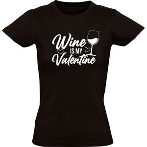 Wijn is mijn Valentijn | Dames t-shirt | Wine is my valentine | Valentijnsdag | Cadeau | Vriendin | Zwart