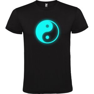 Zwart T-Shirt met “ Yin Yang “ afbeelding Glow in the dark Blauw Size XXL