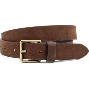 Thimbly Belts Leren kinderriem bruin met bronzen gesp - heren en dames riem - 3 cm breed - Bruin - Echt Leer/Nubuck - Taille: 70cm - Totale lengte riem: 85cm