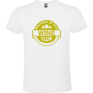 Wit T shirt met ""Member of the Wine Club "" print Goud size L