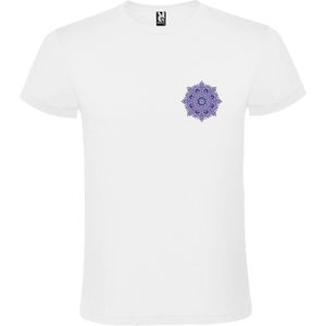 Wit T-shirt met Grote Mandala in Donker Blauw en Roze kleuren size S