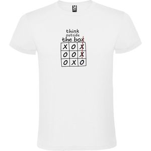 Wit t-shirt met groot 'Think Out of the Box' in Zwart size XS