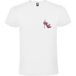 Wit t-shirt met Kleine pump/hoge hak gevuld met Make-Up print size 3XL