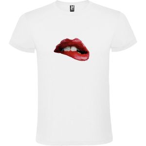 Wit t-shirt met Rode Aquarel wazige Mond / Lippen groot size XS
