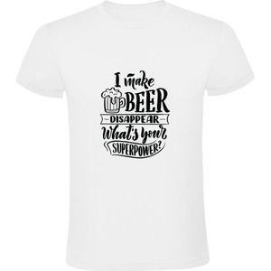 I make beer disappear. What's your superpower? | Heren T-shirt | Wit | Ik laat bier verdwijnen. Wat is jouw superkracht? | Krachten | Bierpul | Beker | Borrel | Grappig