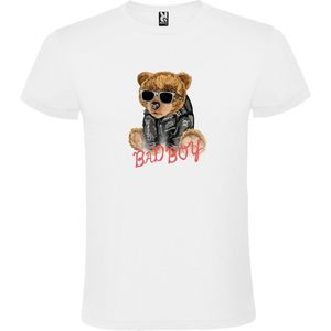 Wit t-shirt met grote print 'Vliegende Superheld Teddybeer' size XS