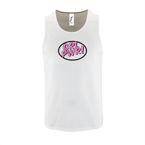 Witte Tanktop sportshirt met ""Girl Power / GRL PWR"" Print Roze / Zwart Size S