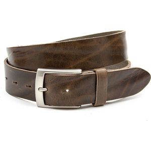 A-Zone Jeans riem bruin/groen - heren en dames riem - 4 cm breed - Bruin / Groen - Echt Leer - Taille: 95cm - Totale lengte riem: 110cm