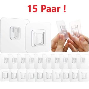 Flexigood - Zelfklevende haken 15 Paar / extra stevig dubbelzijdig tape / muur hanger / ophanghaakjes / wand haken / dubbelzijdig schilderij haakjes / fotolijst haakjes / waterproof / zonder gaten ophangen.