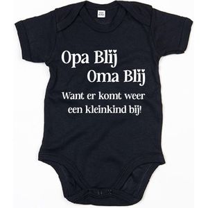 Baby Romper Opa blij,Oma blij 12-18 maand - Zwart - Rompertjes baby met tekst - Nieuw kleinkind