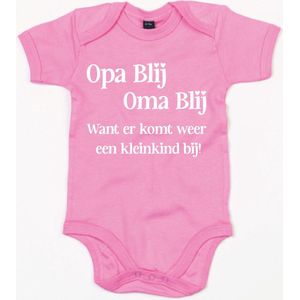 Baby Romper Opa blij,Oma blij 12-18 maand - Roze- Rompertjes baby met tekst - Nieuw kleinkind