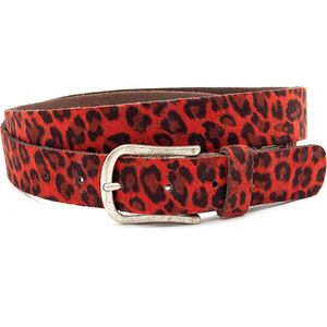 A-Zone Dames riem met rode leopard print - dames riem - 3 cm breed - Rood / zwart - Echt Leer - Taille: 105cm - Totale lengte riem: 120cm