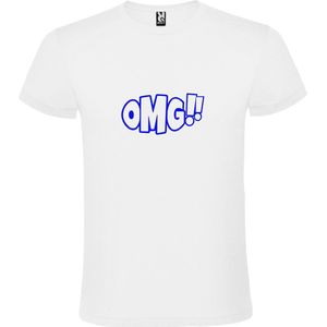 Wit t-shirt met tekst 'OMG!' (O my God) print Blauw size XS