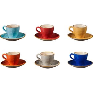 Vivi Oggi - Espressokopjes - Kleurrijk - Kop met Schotel - Set van 6 - 50ml