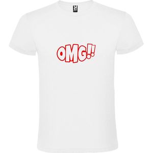 Wit t-shirt met tekst 'OMG!' (O my God) print Rood size XS