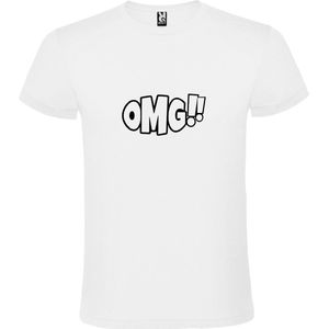 Wit t-shirt met tekst 'OMG!' (O my God) print Zwart size XS