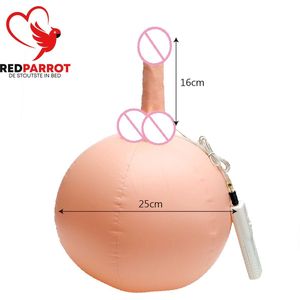 Opblaasbare bal met dildo | Bungee dildo | Vibrerend | Afstandsbediening | Skippybal | SM | BDSM | Luxe materiaal | GRATIS tube glijmiddel