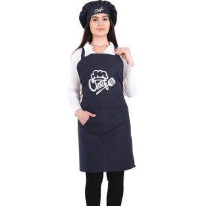 Chef Keukenschort met koksmuts 60x80 cm Nachtblauw Kookschort met zakken Keukenschort dames Schort voor vrouwen een voor mannen