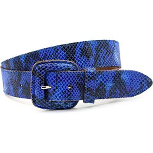 A-Zone Dames riem blauw/zwart met slangenprint - dames riem - 4 cm breed - Blauw / Zwart - Echt Leer - Taille: 100cm - Totale lengte riem: 115cm