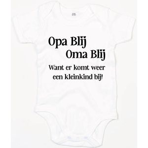 Baby Romper Opa blij,Oma blij 3-6 maand - Wit - Rompertjes baby met tekst - Nieuw kleinkind