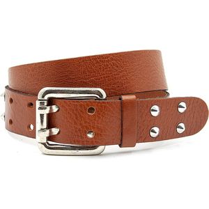 A-Zone Dames riem cognac met studs - dames riem - 4 cm breed - Cognac - Echt Leer - Taille: 90cm - Totale lengte riem: 105cm