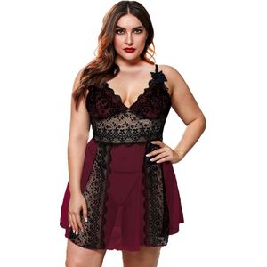 Babydoll Rood /Zwart Annefleur  Plussize 4XL
