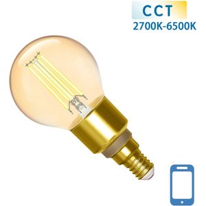 Kogellamp E14 4.5W WiFi + Bluetooth CCT 2700K-6500K | Smartlamp G45 - warmwit - daglichtwit filament LED ~ 470 Lumen - amber glas - 230 Volt