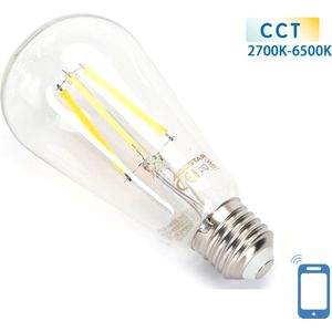 Kooldraadlamp E27 6W WiFi + Bluetooth CCT 2700K-6500K | Smartlamp ST64 - warmwit - daglichtwit LED ~ 850 Lumen - helder glas - 230 Volt