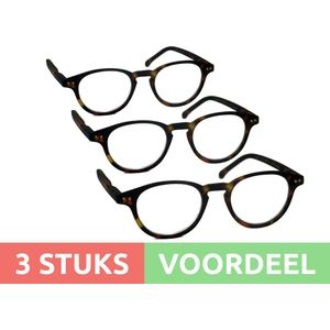 Computer bril - tortoise rond sterkte +2.5 - 3 stuks - blauw licht filter - blue blocker leesbril