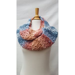 Colsjaal gehaakte warme tunnelsjaal in blauw rozetinten handgemaakte sjaal