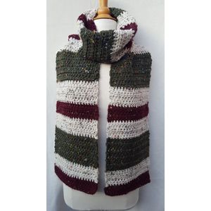 Lange warme sjaal in donkergroen creme donkerrood wintersjaal van 25% wol handgemaakte ( ook geschikt voor heren ) sjaal