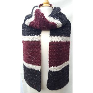 Handgemaakte warme sjaal in zwart donkerrood creme van 25% wol gehaakte wintersjaal ( ook geschikt voor heren )