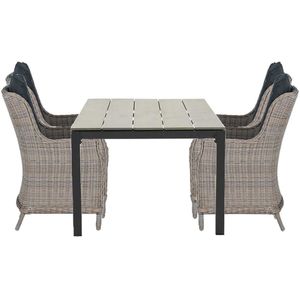 Garden Impressions Marbella tuinset 5-delig vintage willow - Palmas tuintafel 180x107 cm