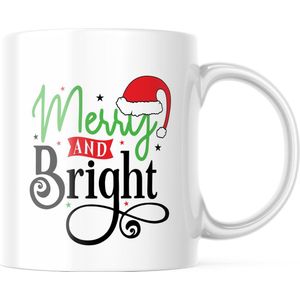 Kerst Mok met tekst: Merry and Bright | Kerst Decoratie | Kerst Versiering | Grappige Cadeaus | Koffiemok | Koffiebeker | Theemok | Theebeker