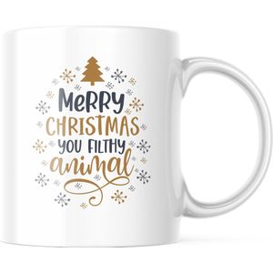 Kerst Mok met tekst: Merry christmas you filthy animal | Kerst Decoratie | Kerst Versiering | Grappige Cadeaus | Koffiemok | Koffiebeker | Theemok | Theebeker