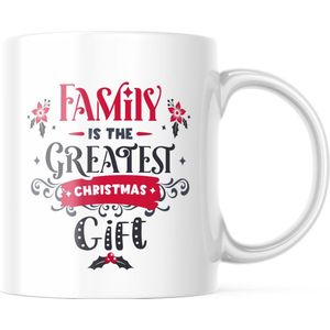 Kerst Mok met tekst: Family is the greatest Christmas Gift | Kerst Decoratie | Kerst Versiering | Grappige Cadeaus | Koffiemok | Koffiebeker | Theemok | Theebeker